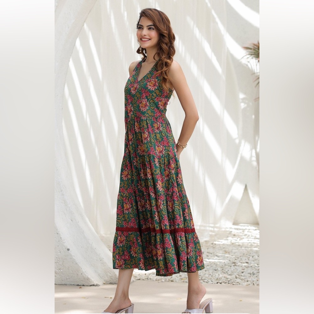 Floral Green Maxi Dress
